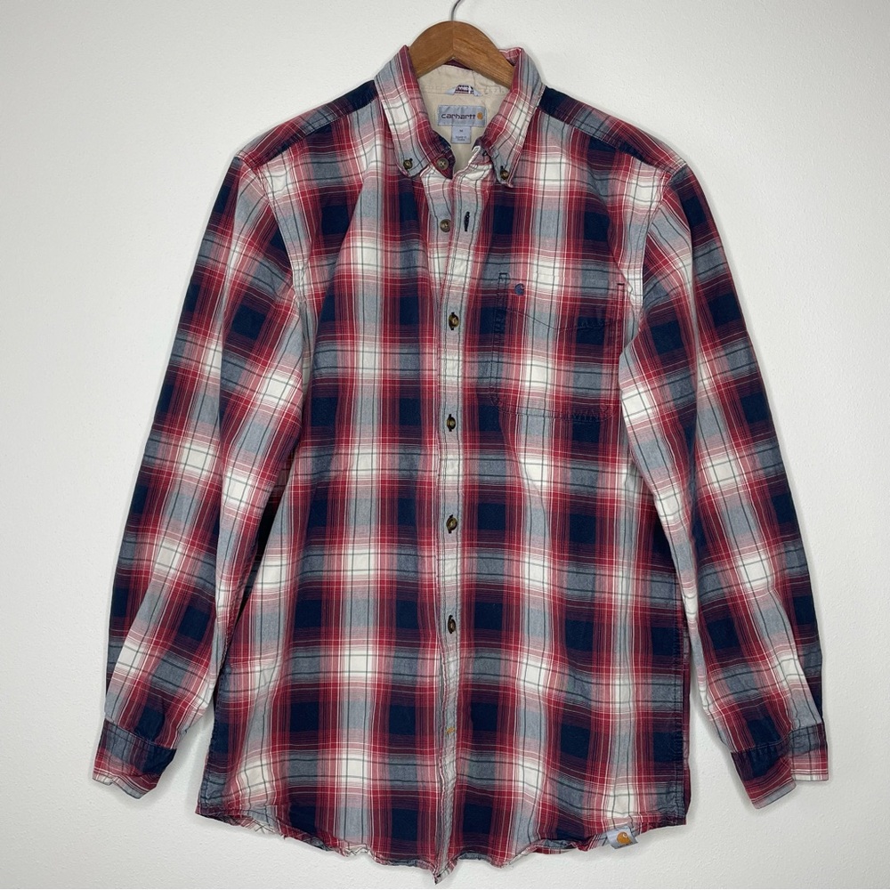 Carhartt Red and Blue Plaid Relaxed Fit 100% Cotton Casual Shirt